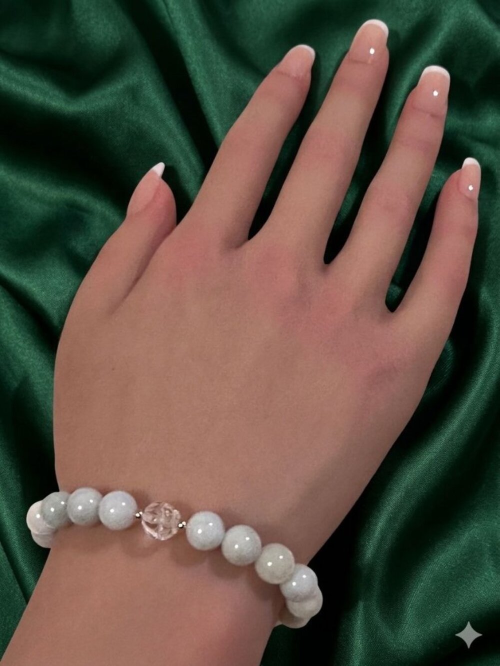 18K Solid Gold Money Bag Lucky Charm Bracelet Natural Jade & Clear Quartz Lotus - Picture 2 of 4